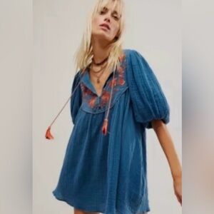 NWT Free People Rosa Linda Embroidered Mini Dress with Pockets